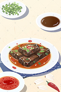 食物国风插画图片_中华美食长沙臭豆腐海报背景