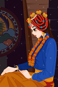 女性人物手绘插画图片_少数民族人物藏族手绘插画