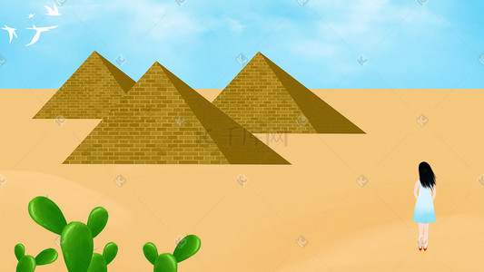 埃及金字塔图案插画图片_埃及金字塔仙人掌沙漠