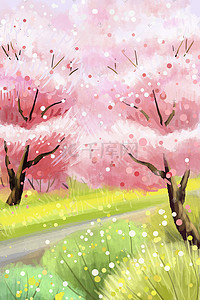 樱花树背景插画图片_樱花风景手绘背景
