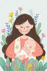 宝宝纸尿裤插画图片_母亲节可爱妈妈抱着宝宝