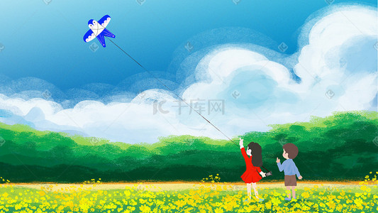 儿童儿童海报插画图片_儿童节手绘肌理儿童放风筝海报插画六一
