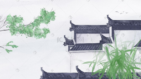 长假旅游徽州建筑青砖小瓦手绘插画