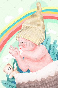 婴儿插画图片_母婴婴儿睡着小宝宝的彩虹梦境