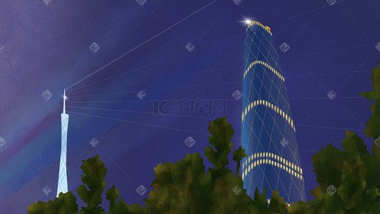 广州地标建筑西塔广州塔夜景海报背景