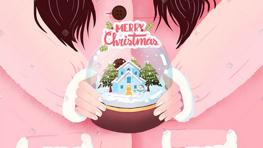 淘宝店标水晶插画图片_收到圣诞礼物水晶球插画圣诞