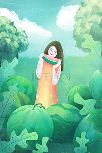 传统24插画图片_中国传统24节气立夏时节吃西瓜