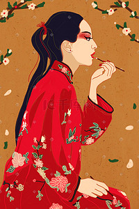 传统文化讲堂插画图片_中国风传统文化戏曲人物化妆红妆