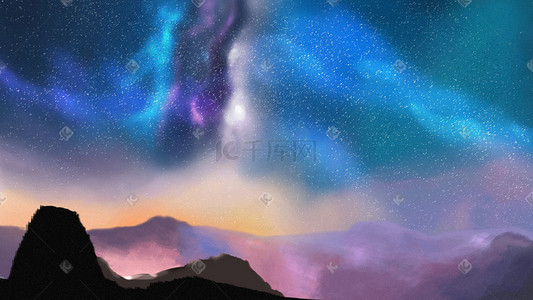 极光插画图片_夜晚星空银河极光