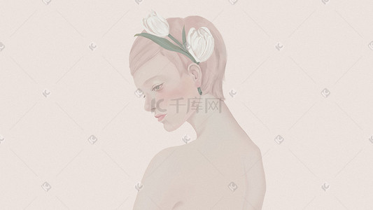 外国人男插画图片_气质型带花的外国文艺女人海报设计
