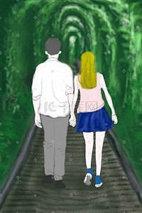 绿色浪漫爱情隧道淘宝背景