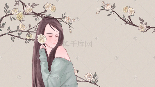 唯美清新海报插画图片_唯美清新花卉文艺少女插画海报