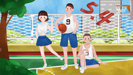 打篮球的人插画图片_五四青年节篮球运动人物插画