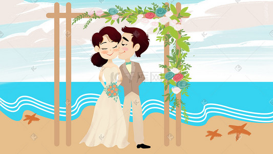 结婚照插画图片_婚庆结婚婚礼场景手绘风