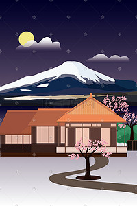建筑城市背景插画图片_日本地标建筑的背景图