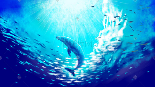 背景鲸鱼插画图片_唯美海洋鲸鱼插画