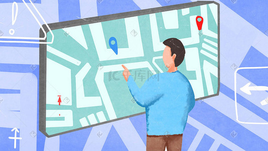 ui地图界面插画图片_未来科技手机APP地图导航插画科技