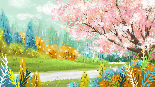 多彩边框插画图片_多彩春季风景背景
