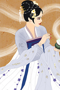 各类服饰插画图片_国潮传统文化之汉服服饰古装女子香炉