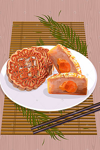 酥油蛋黄插画图片_中秋节食品蛋黄月饼中秋