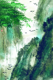 中国风水墨古风玩转夏至竹叶山水背景风景