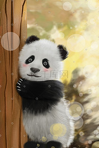 熊猫后背插画图片_熊猫可爱治愈系写实手绘竖图