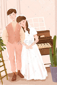 结婚照插画图片_婚礼插画素材下载