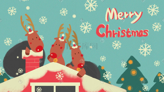 圣诞节麋鹿插画图片_圣诞麋鹿圣诞节圣诞树插画圣诞