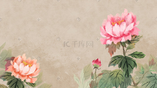 牡丹花logo插画图片_国画风水墨牡丹花