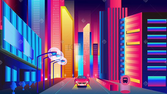 科技汽车插画图片_多彩城市生活方式插画科技
