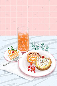 甜品慕斯插画图片_美食插画甜品果汁