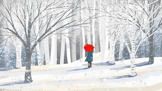 雪景冬季插画图片_冬季风景手绘插画