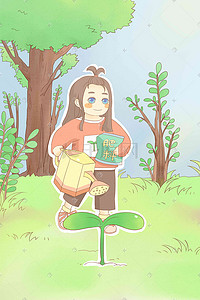 海报环境保护插画图片_植树节绿色春天植树3月12日植树节插画