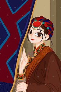 女性人物手绘插画图片_少数民族人物藏族手绘插画