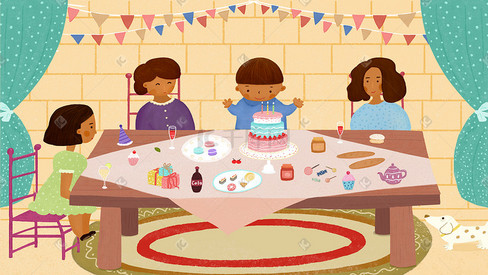 生日派对家庭聚会主题儿童绘本风插画