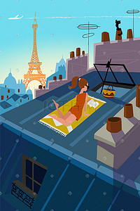 法国素描插画图片_寒假旅行巴黎法国