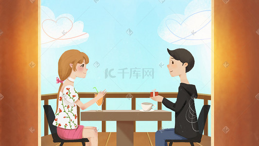 情人节小礼物插画图片_七夕浪漫情人节情侣约会礼物小清新插画