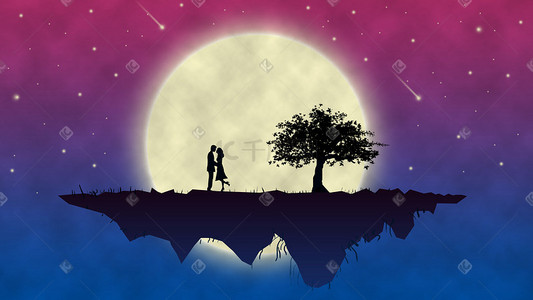 月光竹林插画图片_月光照耀下的亲蜜情侣