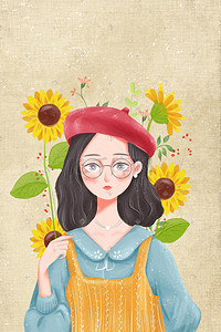 花少女插画图片_花与少女向日葵少女插画