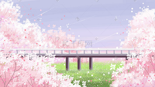 春季樱花树插画图片_樱花风景手绘背景