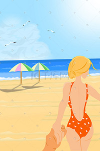 夏日海滩性感泳装美女插画