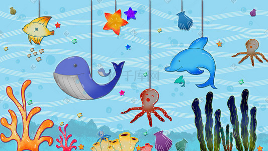蹦极绳子插画图片_海洋生物的平面图