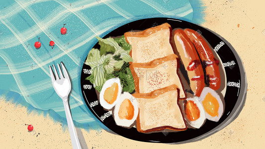 盘子png插画图片_治愈居家系列营养早餐