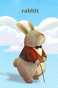 动物背景清新插画图片_兔子动物可爱插画背景图