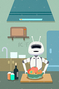 智能机器人大白插画图片_智能家居机器人插画科技