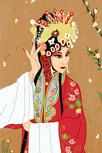 皇冠插画图片_中国风传统文化戏曲人物红衫皇冠