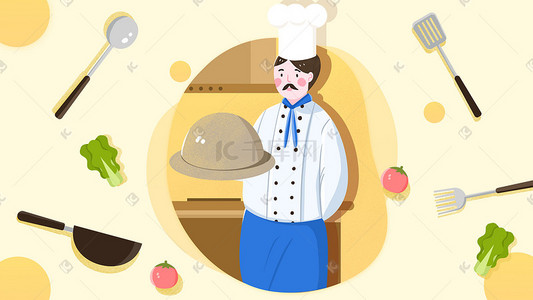 厨房人物人物插画图片_职业人物厨师扁平插画