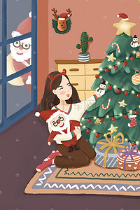卡通手绘圣诞麋鹿插画图片_圣诞节卡通手绘海报圣诞