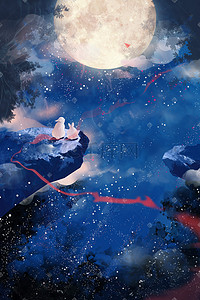 星空月亮月亮插画图片_中秋节夜晚星空星星中秋插画背景中秋