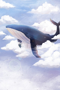 梦幻动物梦幻鲸鱼插画图片_天空鲸鱼-梦幻翱翔